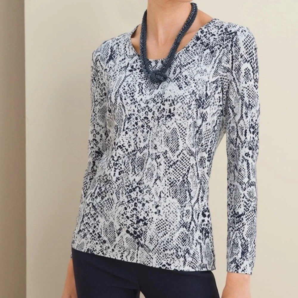 Chico's Black and White Snake Print Long Sleeve Top - Picture 1 of 10